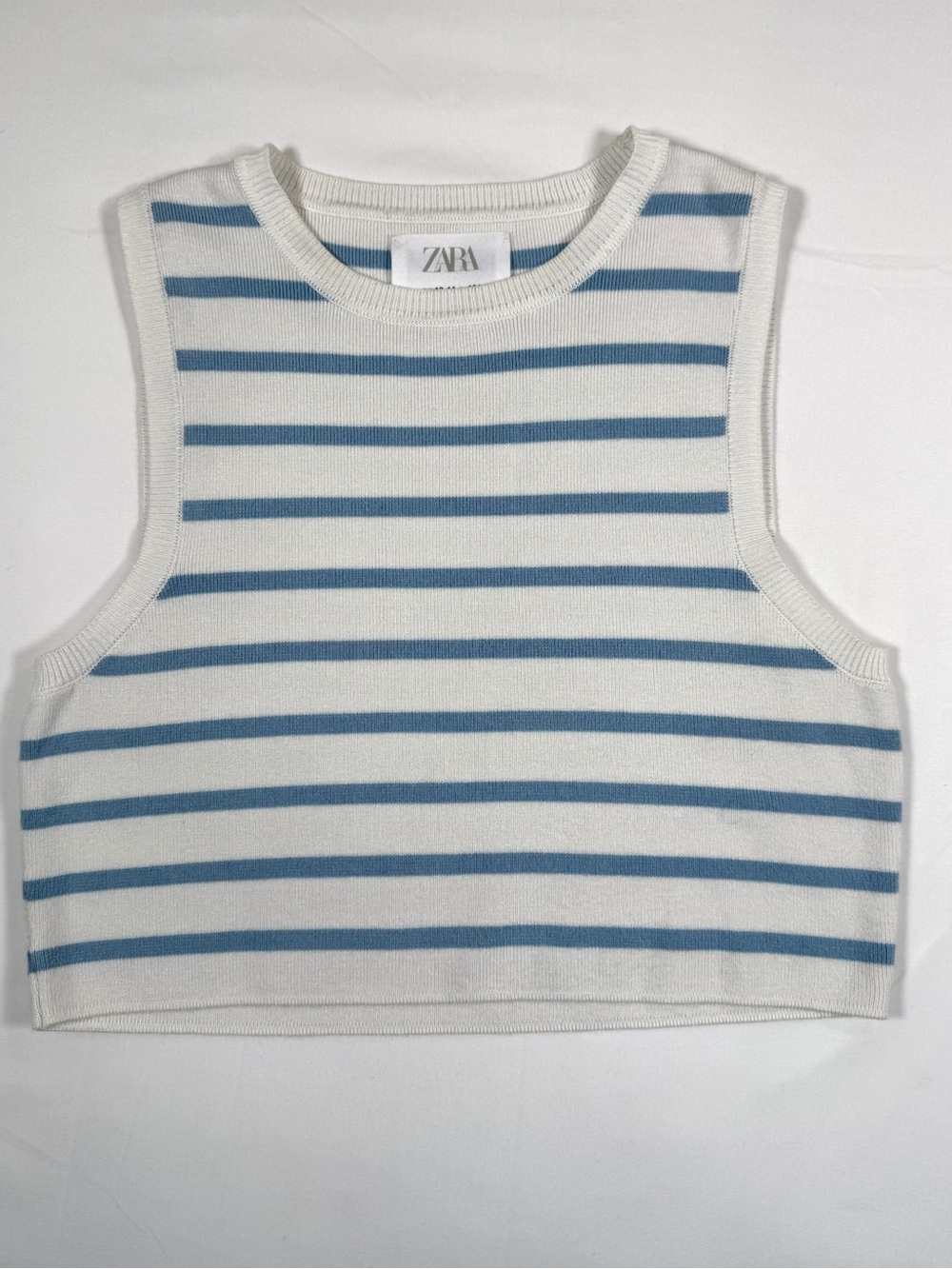 ZARA Girls’ Blue Striped Sweater Knit Cropped Tank Preppy Nautical Coastal 13-14